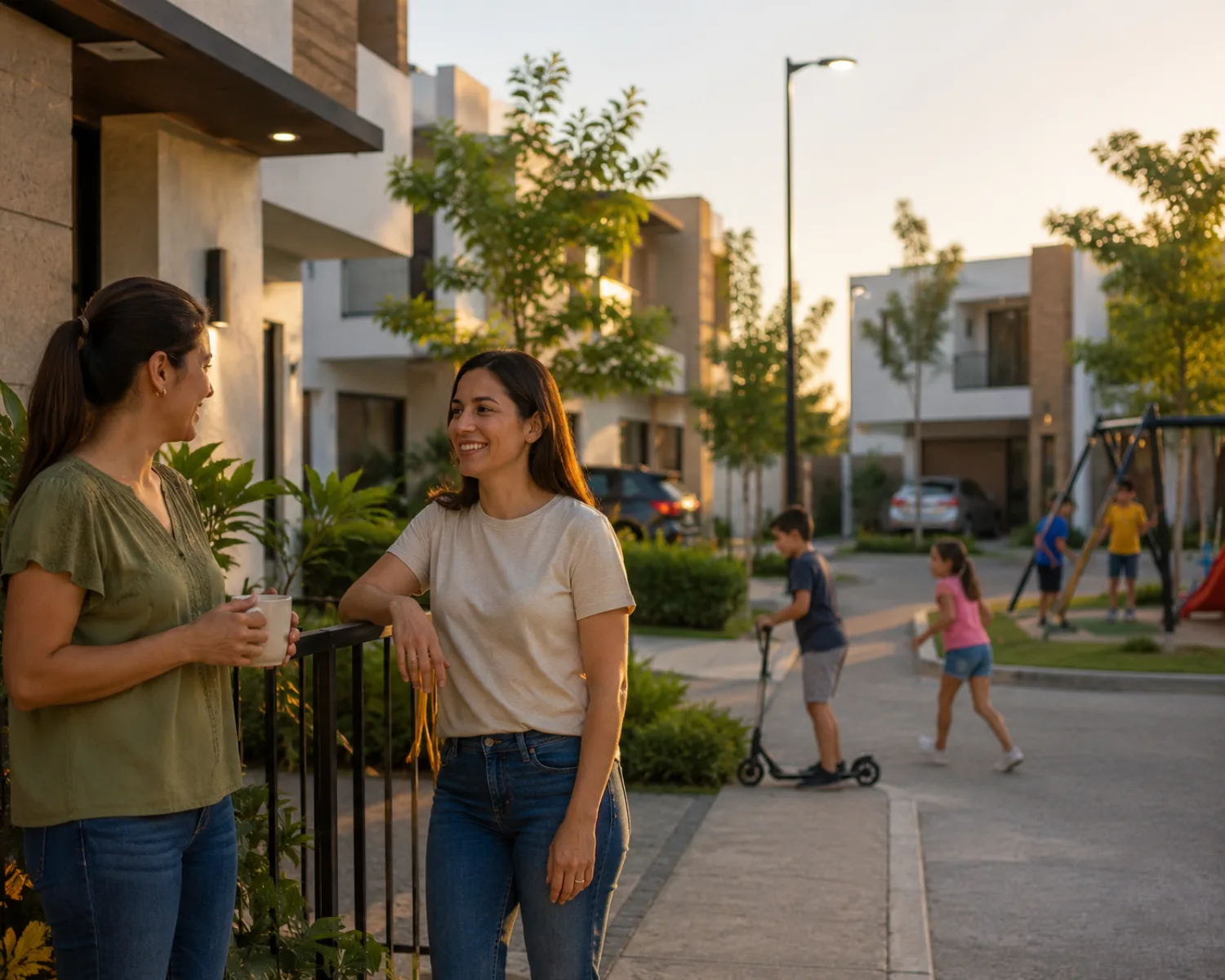 Vecinos y niños disfrutando las áreas verdes de Mont-Real Villas