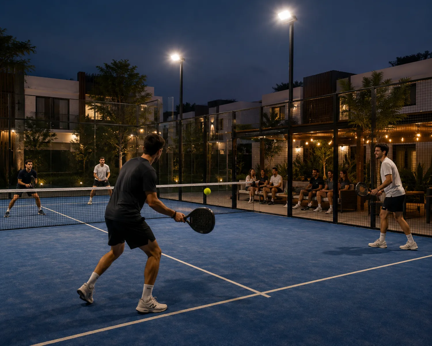 Área deportiva iluminada para actividades familiares