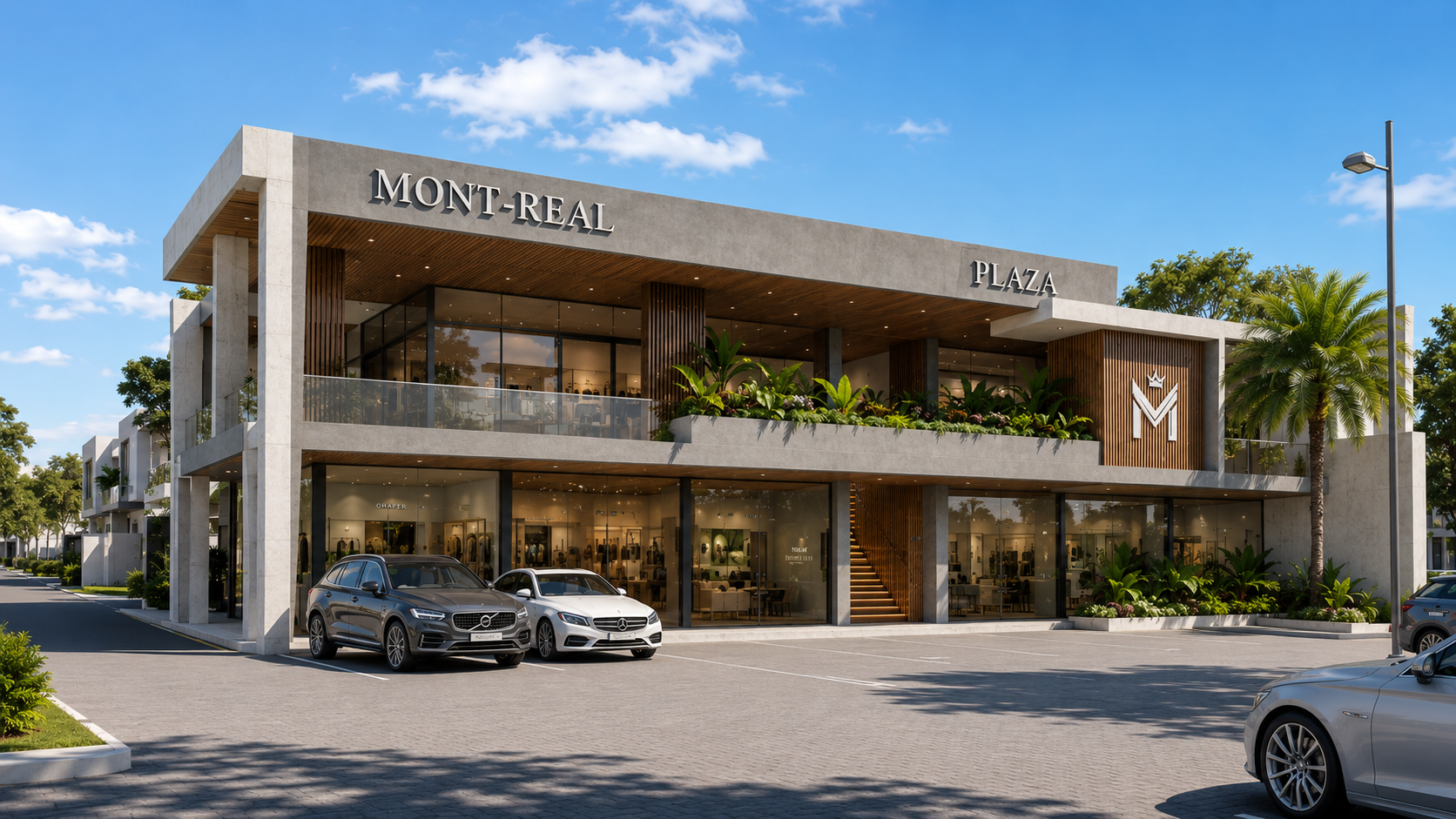 Plaza comercial Mont-Real con locales y servicios cercanos